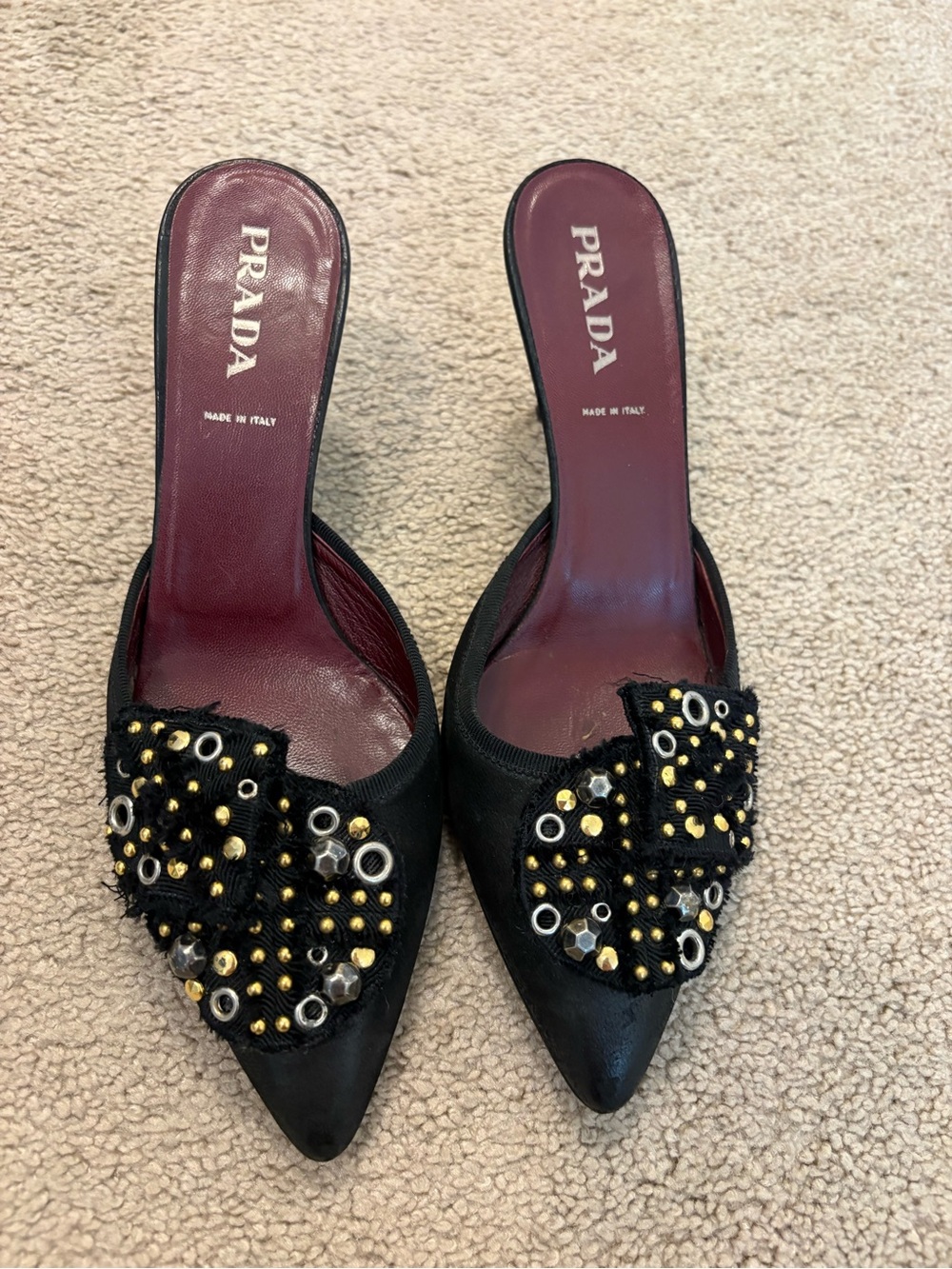 Prada Black Embellished Pointed Toe Mule